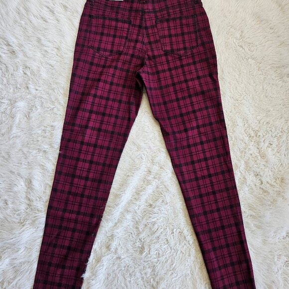 Suko jeans Women's Burgundy Plaid Skinny Jeans Tartan Power Stretch Denim Size 8 - Picture 4 of 9